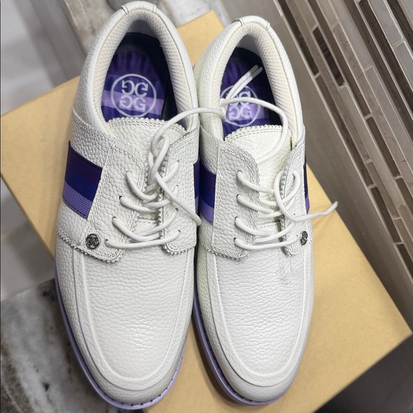 G/Fore Grosgrain Brogue Gallivanter Golf Ivory purple ladies shoes size 7,5 - Picture 11 of 11